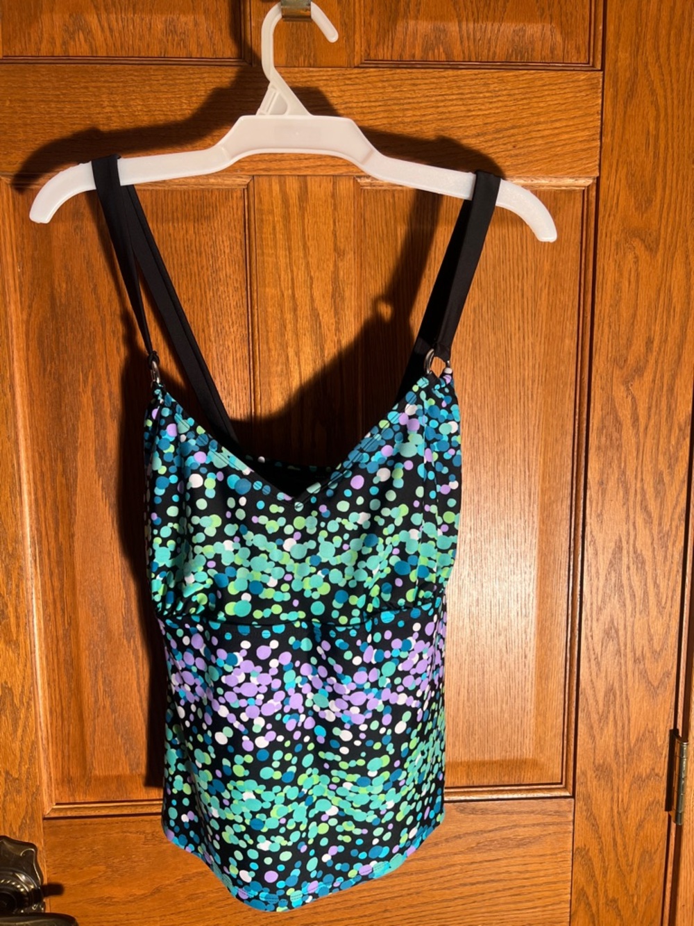 Polka Dot Multi-Color Tankini Top - Black Straps